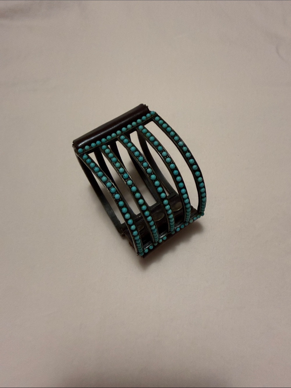 Turquoise Beaded Brown leather Cuff Bracelet